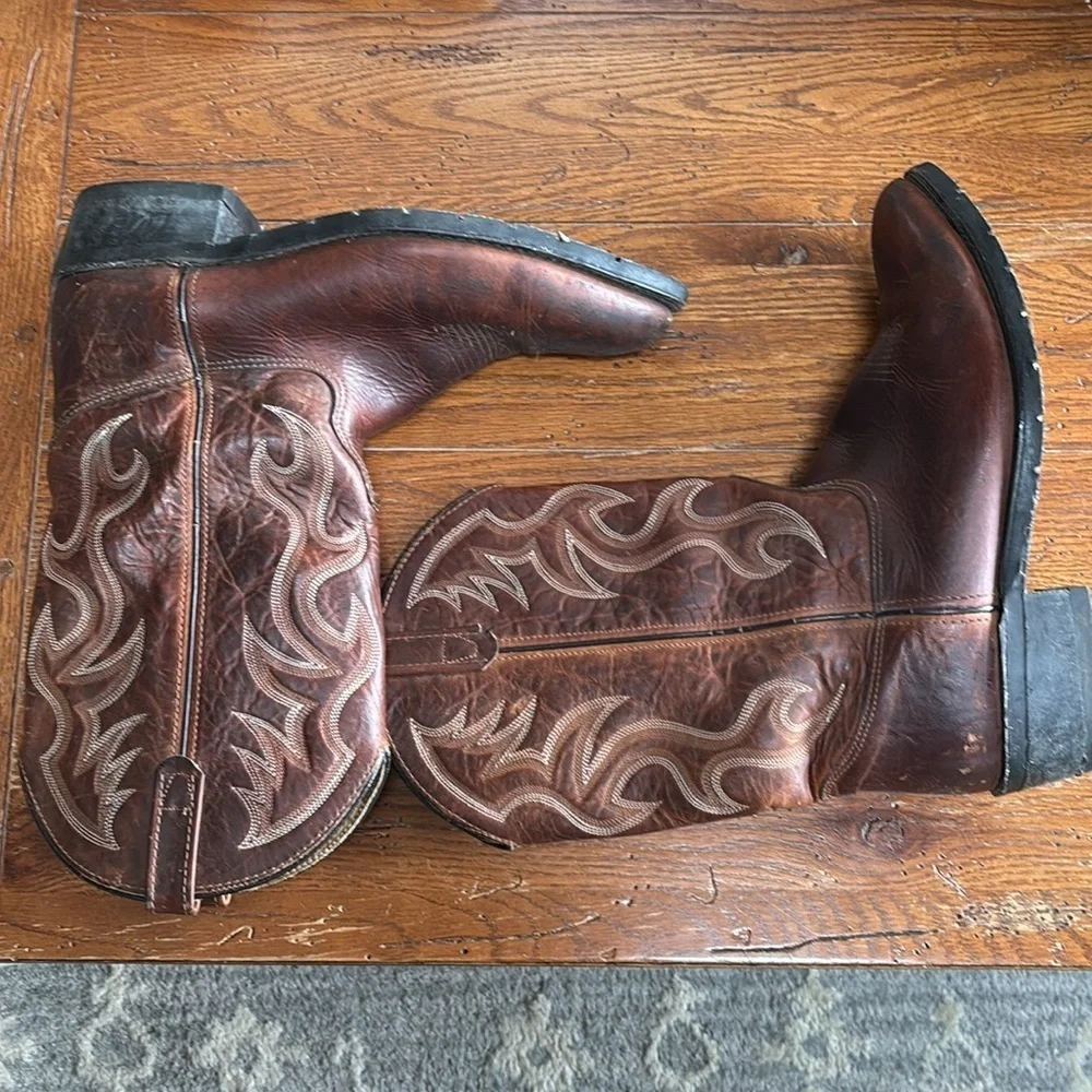 AERO GLIDE 7 Brown Leather Western Work Boots Men’s Elastomeric Insole Size 12